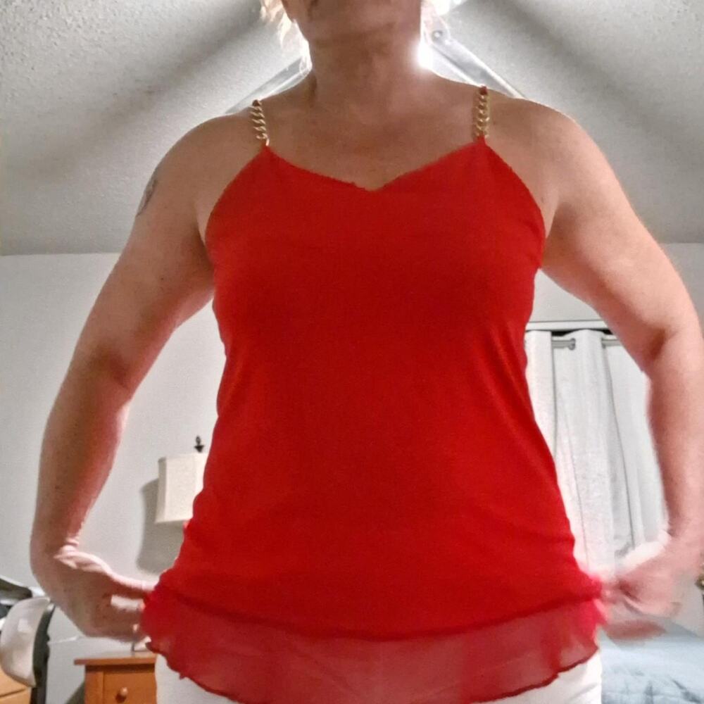 Adele & May Red Camisole Top with Gold Chain Straps Size M